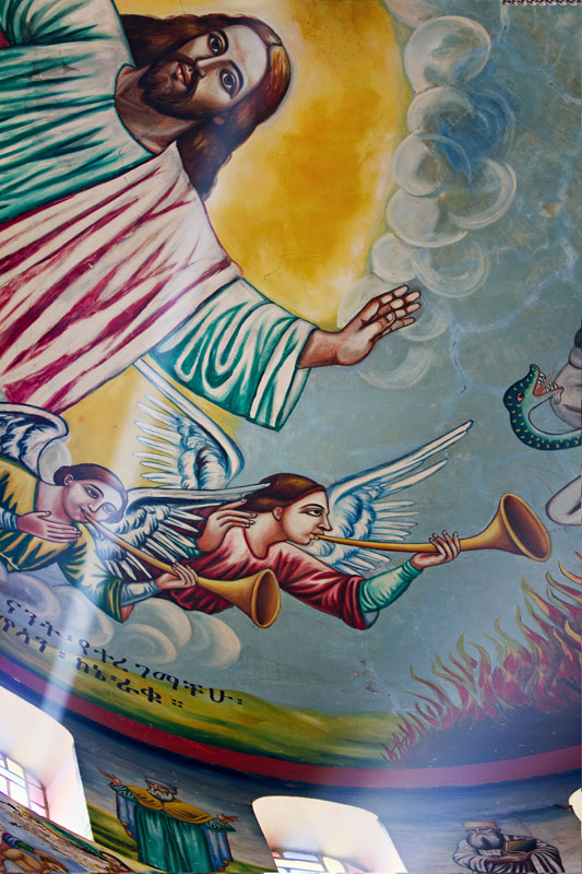 168   Ray s from heaven. Ceiling painting in the St. Gabriel church of Kulubi a important pelgrims place. Ethiopia